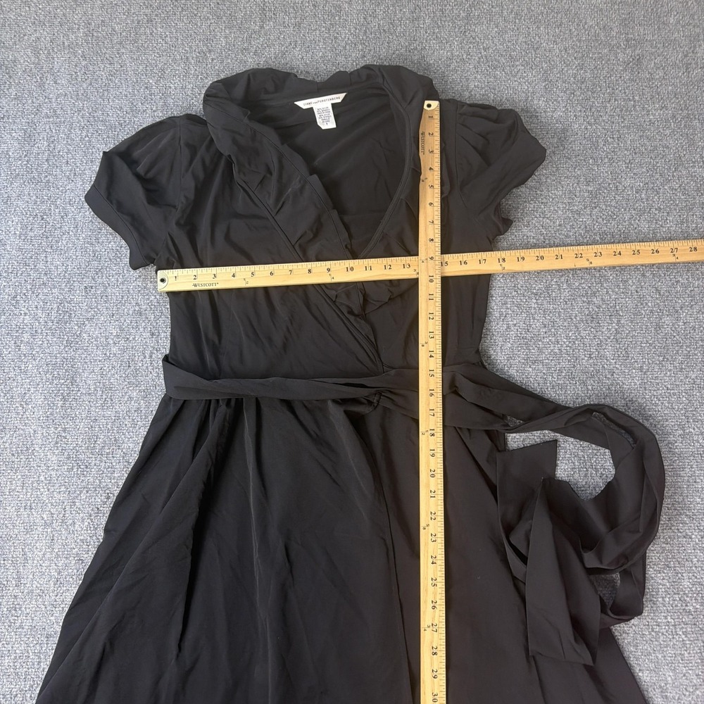 Diane Von Furstenberg Wrap Dress Womens 8 Black Ruffle Fit & Flare Belted - Picture 4 of 10